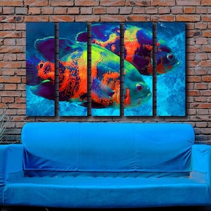 Vibrant Tropical Fish Wall Art Print | Colorful Underwater Scene Picture On Canvas | Home Decor Illustration by Nelia Sarkisyants