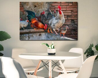 Hen House Canvas Print – Rooster & Chickens Farmhouse Wall Art