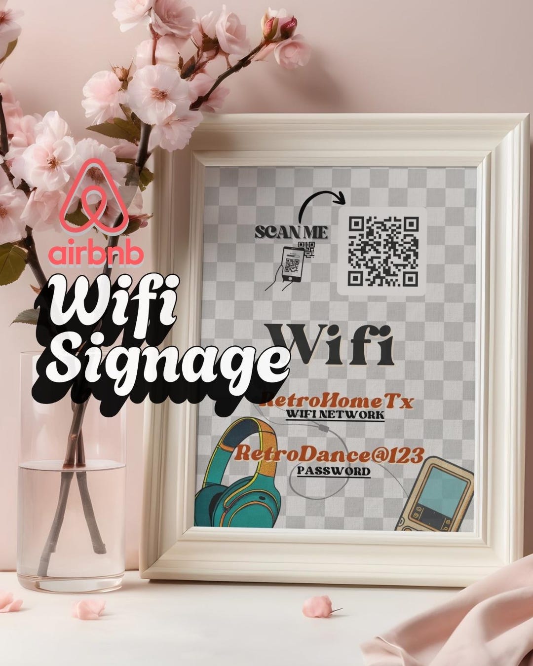 Signage Scan Pass Airbnb Wifi Signage, Scan Me QR Code, Wifi Network Password Printable ...