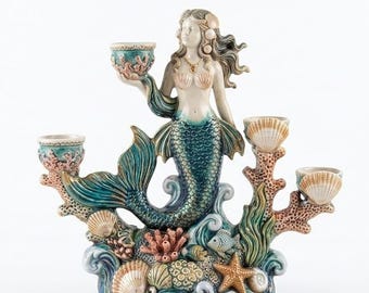 Mermaid Candelabra STL File – Nautical Coral Reef 3D Model (Digital Download)