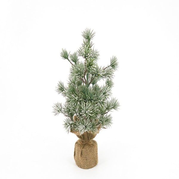 Small Artificial Frosted Green Pine Tree With Jute Stand 32cm/12 Inches Tall