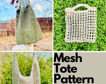 Mesh Tote Bag Pattern Pack of Three Patterns PDF Digital Download Net Patterns Market Bag Crochet Hand Bag Beach Bag Crochet Grocery Bag