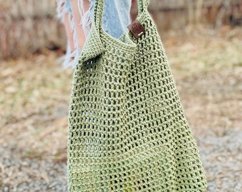 Patrón de bolso de malla de ganchillo Descargar en PDF Bolso grande de malla apto para principiantes Bolso de mercado de ganchillo Bolso de playa de malla fina sobre el hombro