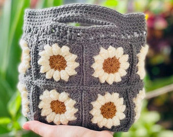 Crochet Tote Bag Pattern Crochet Puffy Flower Bag Crochet Pattern Mini Daisy Bag Floral Crochet Bag Pattern Small Handbag Crochet Pattern