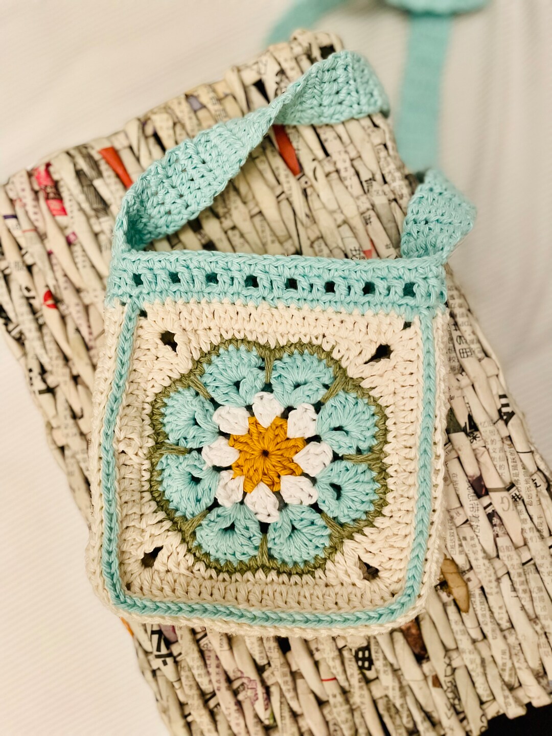 Small Crochet Bag Flower Crochet Bag Crossbody Bag Flower Etsy
