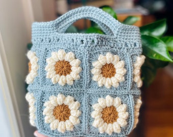 Crochet Mini Tote Bag Pattern PDF Download Intermediate Crochet Bag Flower Granny Square Tote Market Bag Small Hand Bag Crochet Daisy Summer