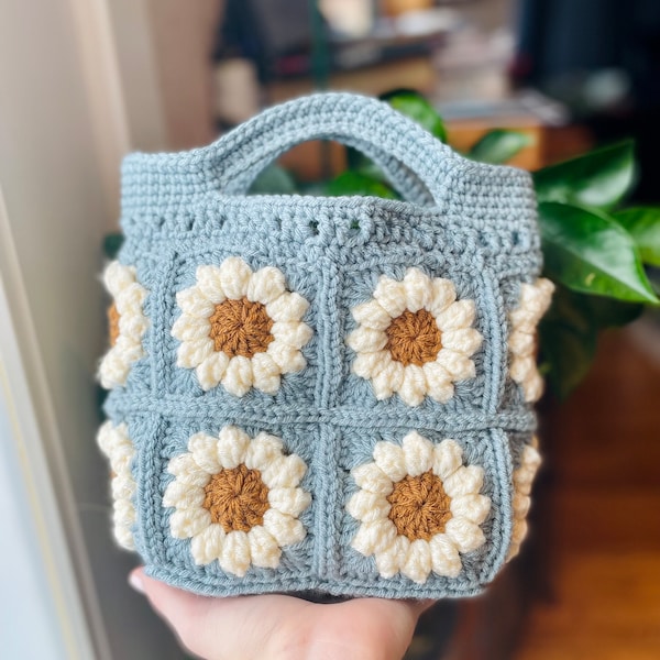 Crochet Mini Tote Bag Pattern PDF Download Intermediate Crochet Bag Flower Granny Square Tote Market Bag Small Hand Bag Crochet Daisy Summer