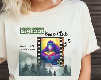 Bigfoot Reading Shirt; Funny Book Lover Cryptid T-Shirt, Sasquatch Reader Comfort Colors Tee, Mythical Creature Gift for Bookworms