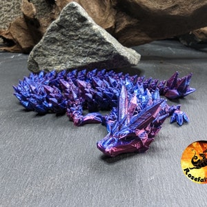 Shimmering Dragon in Shades of Blue, Flexible Crystal Dragon - Desk Toy, Fidget, Decoration 26 cm long