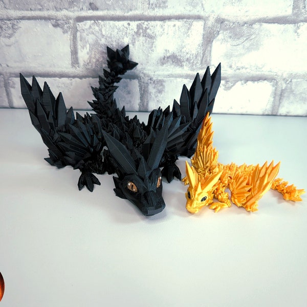 Beweglicher Drache mit Flügeln - verschiedene Größen - freie Farbauswahl - Winged dragon- Schreibtischspielzeug 3D Dekoration Drache Fidget