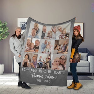 Memorial blanket with pictures for loss of father, Christmas blanket, Custom Photo Collage In Memory Blanket, Grief blanket, Sympathy gift