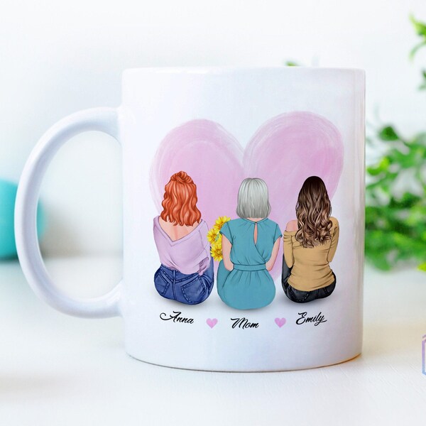 Mothers day gift for mom from daughters, Custom Mother & Daughters Clipart Mug, Personalized mothers day mug, Mama gift, Gift for mommmy