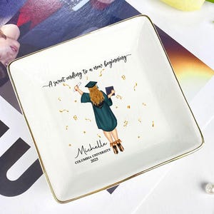 Customized Graduation Jewelry Dish, Personalized Ring Dish for Daughter Class of 2025 College-PHD University Graduation, Masters Degree Gift