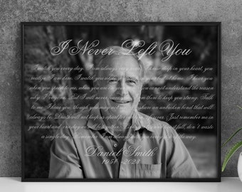Sympathy gifts for loss of father, I never left you canvas with dad portrait photo, Memorial canvas with picture, In memory of dad gift