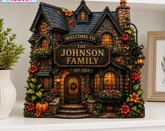 Personalized Family Name Wood Stand, Custom Cottage House Decor, 2D Flat Printed Fall Sign, Autumn Home Decor, Housewarming Gift