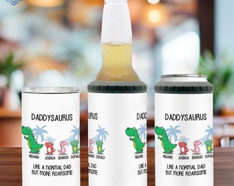 Custom dinosaurs 4 in 1 can cooler funny gift for dad, Beer can holder for dad, Fathers day gifts from son, Best daddy gift from daughter