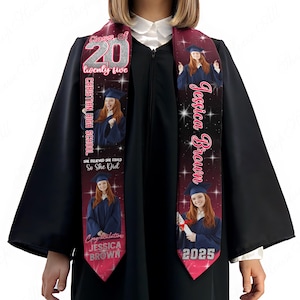 Custom Photo Graduation Stole Class of 2025, Personalized Graduation Stole, Graduation Sash 2025, Gift for Graduates, Grad Gift for Daughter