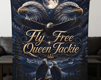 Fly Free Jackie Memorial Blanket, Queen Eagle Memorial Gift, In Memory of Jackie Throw, Big Bear Famous Eagle Memorial Gift