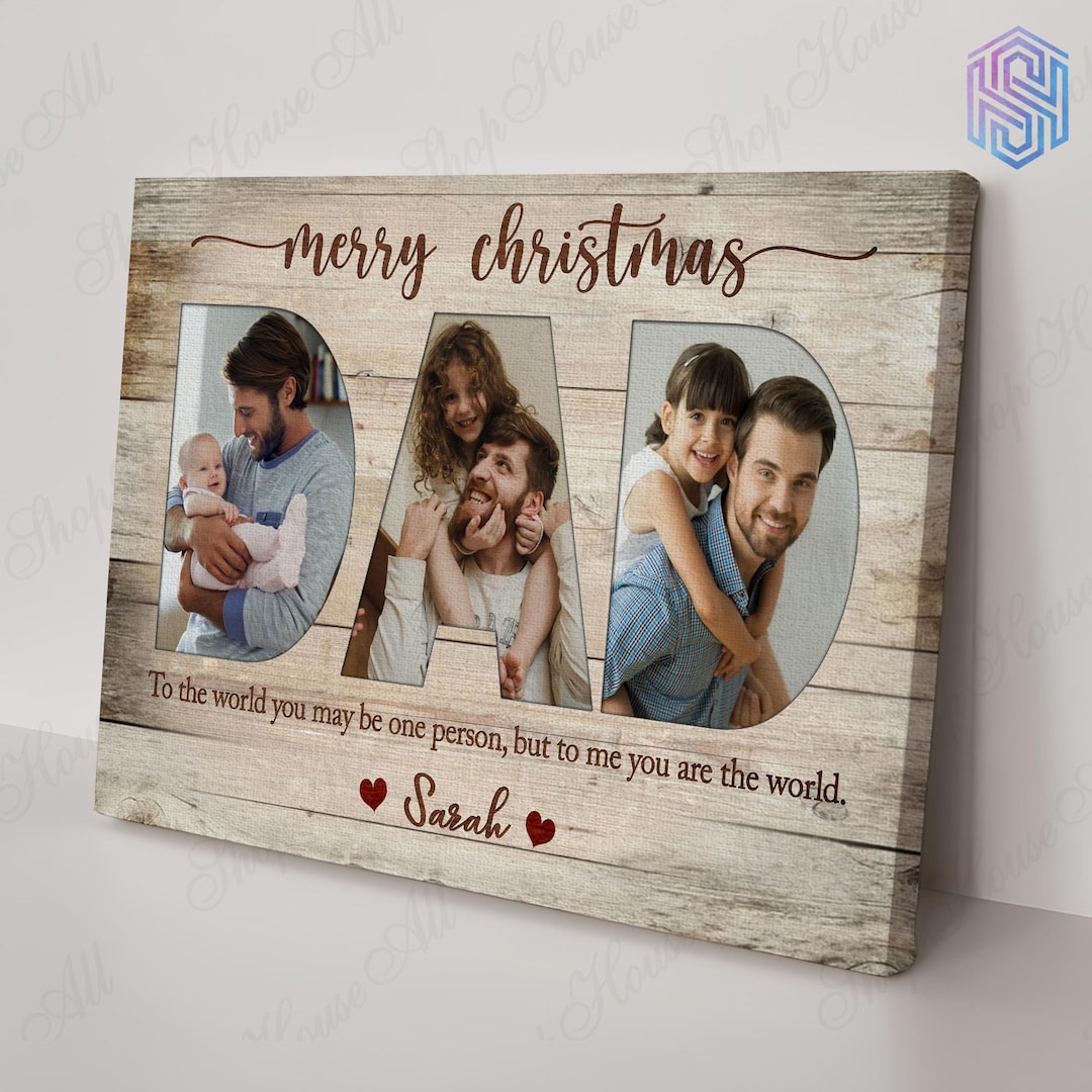 Merry Christmas Dad Photo Canvas, Christmas Gift for Dad From Daughter