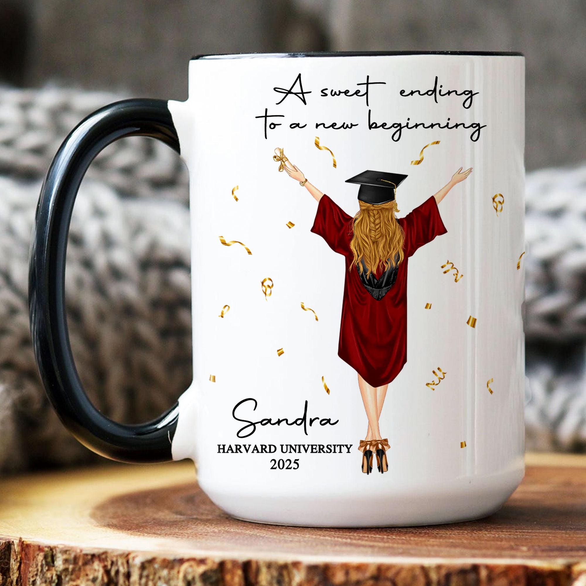 Funny Graduation Mug - "A Sweet Ending To A New Beginning" College Master PhD Gift 13oz