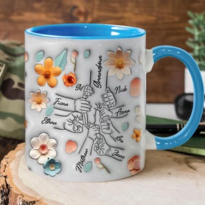 Personalized Mothers Day Grandma&#39;s Mug, Mothers Day Mug Gift for Nana, Hold Our Hands Floral Mug for Grandma, Custom Mom Mug, Nanny Gift
