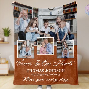 Memorial blankets with pictures loss of husband, father, grandpa - Forever in our heart  photo blanket Xmas gift - Sympathy blanket
