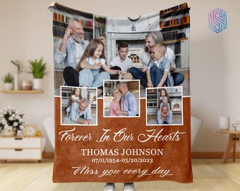 Memorial blankets with pictures loss of husband, father, grandpa - Forever in our heart  photo blanket Xmas gift - Sympathy blanket