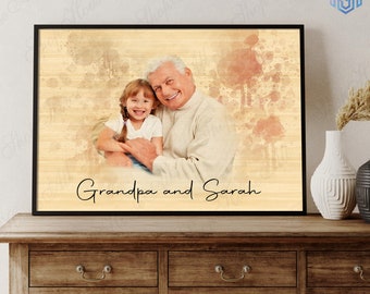 Custom watercolor portrait from photo wall art for grandpa, Fathers day gift for grandpa from granddaughter, Grandfather gift, Grandpa gift
