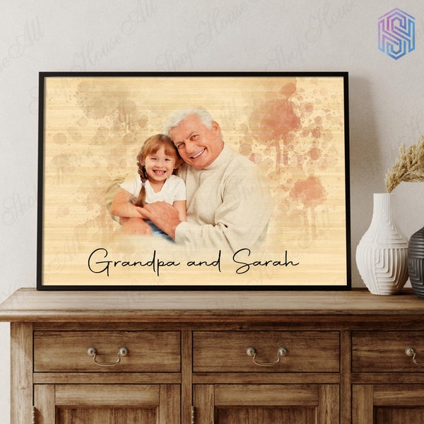 Custom watercolor portrait from photo wall art for grandpa, Fathers day gift for grandpa from granddaughter, Grandfather gift, Grandpa gift