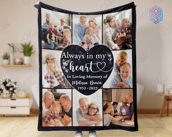 Personalized memorial blankets with pictures for loss of mother, Custom photo collage In memory blanket, Christmas blanket loss of grandma