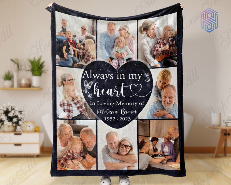 Personalized memorial blankets with pictures for loss of mother, Custom photo collage In memory blanket, Christmas blanket loss of grandma image 1