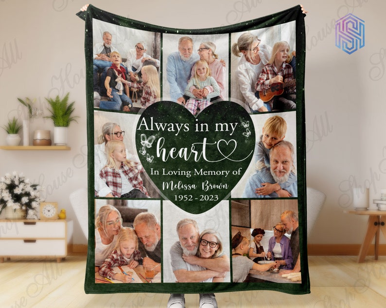 Personalized memorial blankets with pictures for loss of mother, Custom photo collage In memory blanket, Christmas blanket loss of grandma image 7