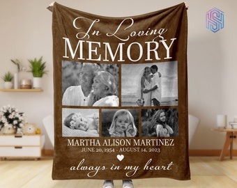 In loving memory of mom blanket - Memorial blanket with pictures for loss of wife, grandma - Personalized Christmas gift - Sympathy blanket