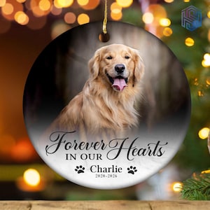 Personalized Pet Memorial Ornament, Custom Dog Photo Christmas Ornament, Loss of Pet Sympathy Gift, Forever in Our Hearts Keepsake