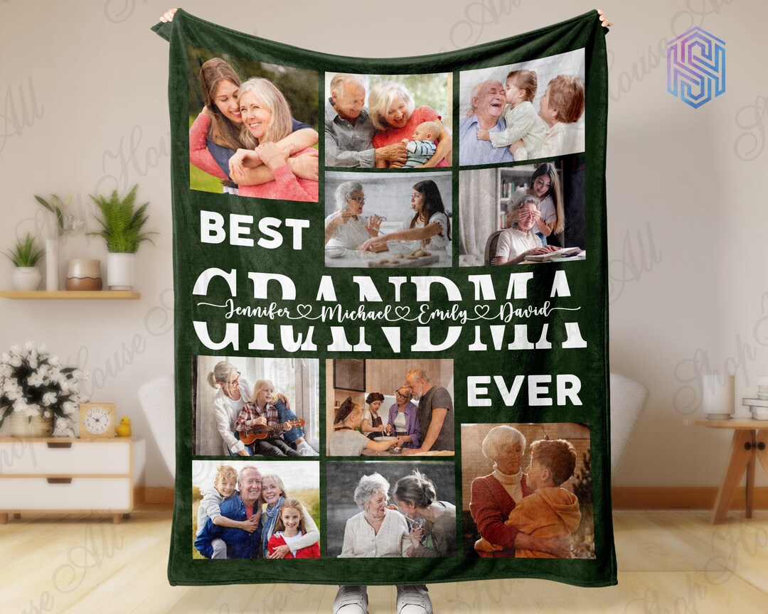 Best Grandma Ever Photo Blanket, Christmas Gift for Grandma From