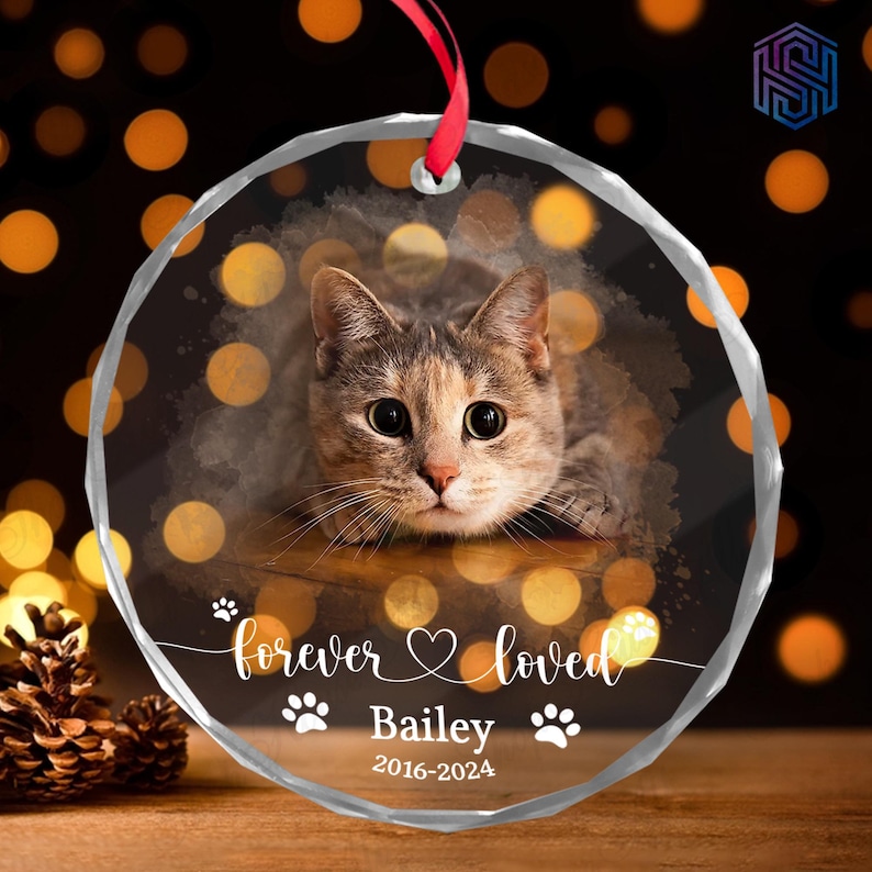 Pet Memorial Ornament, Custom Cat Photo Ornament, Cat Loss Keepsake