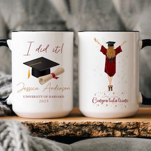 Personalized Graduation Mug for Her, College Graduation Gifts for Daughter Class of 2025 College-PhD University, Custom Masters Degree Gifts
