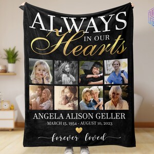 Memory photo blanket loss of mother, grandma - Always in our hearts memorial picture blankets - Custom remembrance blanket - Christmas gift
