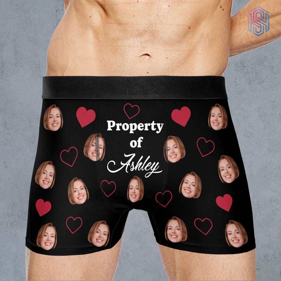Personalized Face Photo Underwear, Heart Boxers Men's Briefs, Gifts for Husbands, Boyfriends main image 1