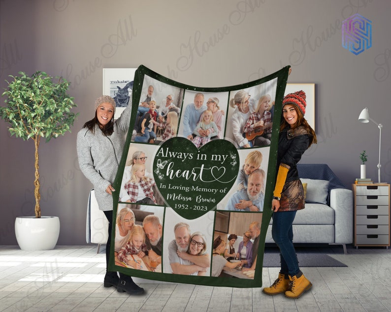 Personalized memorial blankets with pictures for loss of mother, Custom photo collage In memory blanket, Christmas blanket loss of grandma image 2