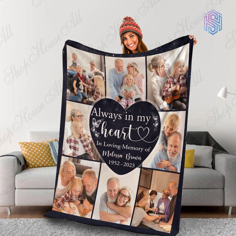 Personalized memorial blankets with pictures for loss of mother, Custom photo collage In memory blanket, Christmas blanket loss of grandma image 6