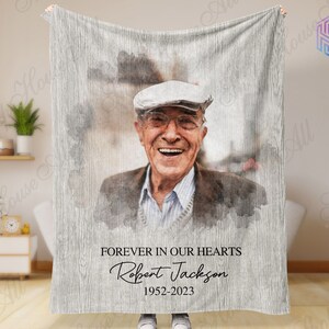 Loss of father memorial blankets with photo, In loving memory blanket, Christmas blanket, Sympathy blanket for Xmas gift, Grief blanket