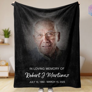 In loving memory blanket loss of father, grandpa - Personalized memorial blankets with photo - Sympathy blankets - Remembrance gifts