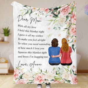 Blanket for mom, Christmas gift for mom from daughter, Custom Mother Daughter Clipart Floral Mothers Day Blanket, Mama gifts