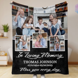 In loving memory blankets loss of father, grandpa, or husband - memorial blankets with pictures Xmas gift - Sympathy blanket for funeral