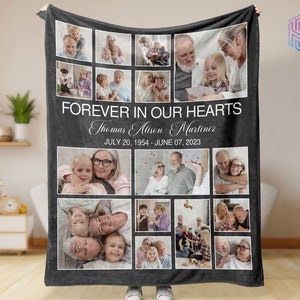 Memorial blanket for loss of father, grandpa, husband - Forever in our hearts photo blanket - In memory of dad blanket - Sympathy gift