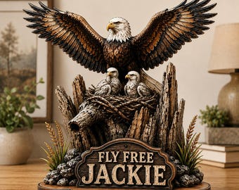 Fly Free Jackie Eagle Wooden Standee, Bald Eagle Family Decor, 2026 Memorial Sign, Nature Wildlife Gift