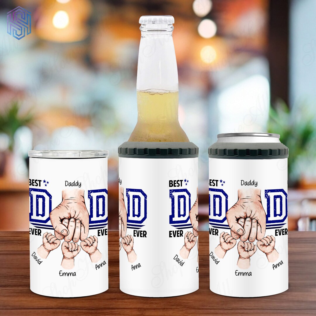 Best Dad Ever 4 in 1 Skinny Can Cooler Gift for Dad, Beer Can Holder ...
