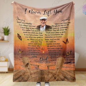 Loss of father memorial photo blanket, I never left you memory blanket, Christmas blanket, Remembrance blanket for Xmas gift, Grief blanket