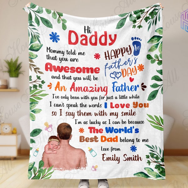 First fathers day gift from daughter, Custom Daddy Clipart Blanket, First time dad gift for new dad, Personalized new daddy gift from wife